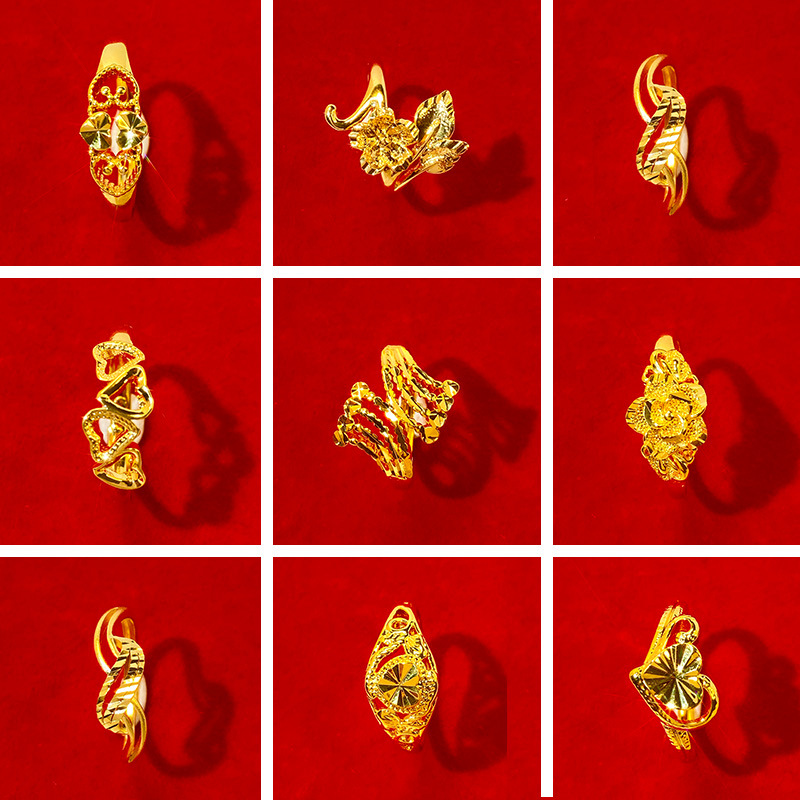 Cross-Border Hot Vietnam Placer Gold Ring Copper Vacuum Electroplating Women&#039;s Imitation Gold Open Ring Non-Fading Small Gift Wholesale