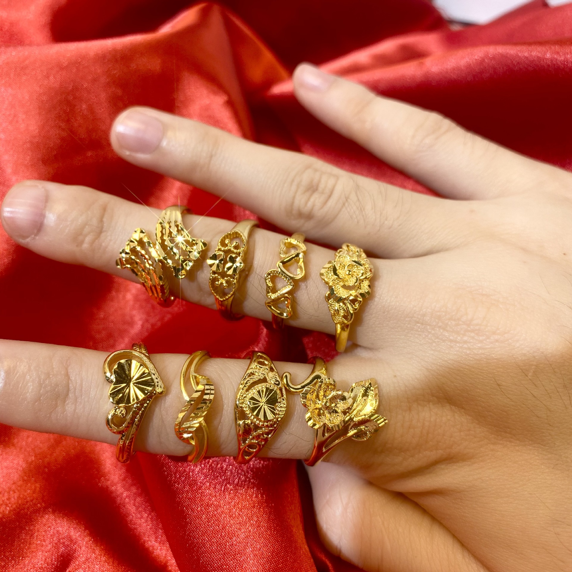 Cross-Border Hot Vietnam Placer Gold Ring Copper Vacuum Electroplating Women&#039;s Imitation Gold Open Ring Non-Fading Small Gift Wholesale