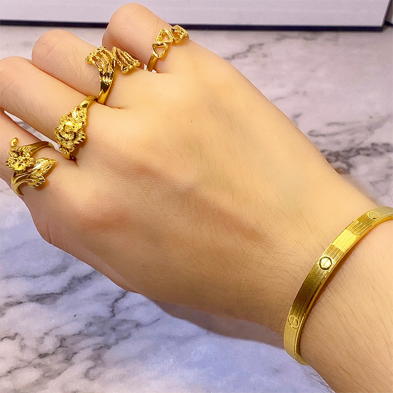 Cross-Border Hot Vietnam Placer Gold Ring Copper Vacuum Electroplating Women's Imitation Gold Open Ring Non-Fading Small Gift Wholesale