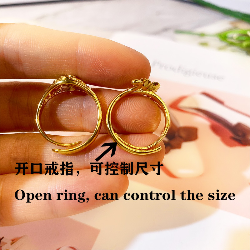 Cross-Border Hot Vietnam Placer Gold Ring Copper Vacuum Electroplating Women's Imitation Gold Open Ring Non-Fading Small Gift Wholesale