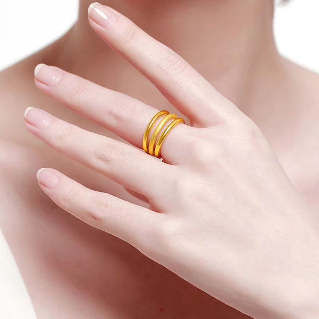 Stall Supply Kuaishou Ancient Law Inheritance Sansheng III Alluvial Gold Ring Women&#039;s Simple Simple Bracelet Plain Gold Female Ring Wholesale