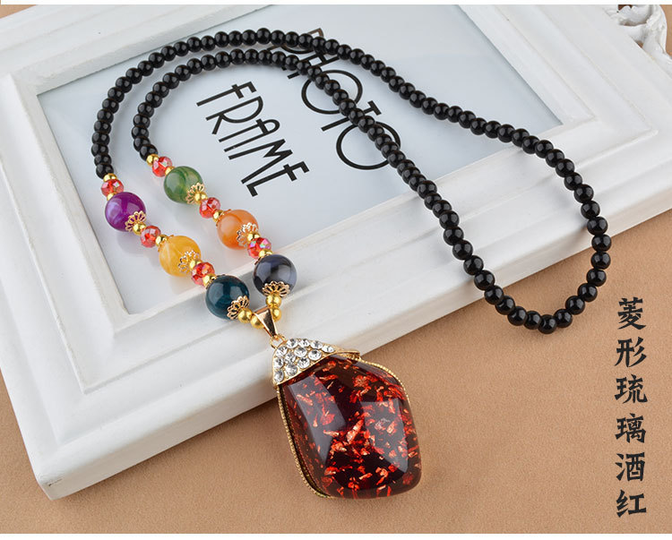 Ethnic Style Goldfish Sweater Chain Long Necklace Water Drop Imitation Beeswax Pendant Cotton Linen Trimmings for Clothing Pendant Wholesale
