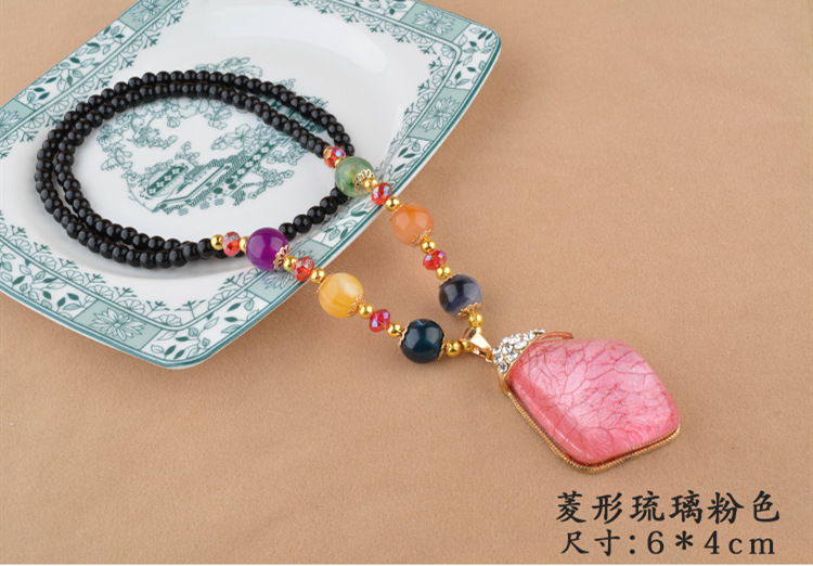 Ethnic Style Goldfish Sweater Chain Long Necklace Water Drop Imitation Beeswax Pendant Cotton Linen Trimmings for Clothing Pendant Wholesale