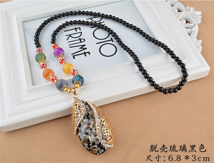 Ethnic Style Goldfish Sweater Chain Long Necklace Water Drop Imitation Beeswax Pendant Cotton Linen Trimmings for Clothing Pendant Wholesale