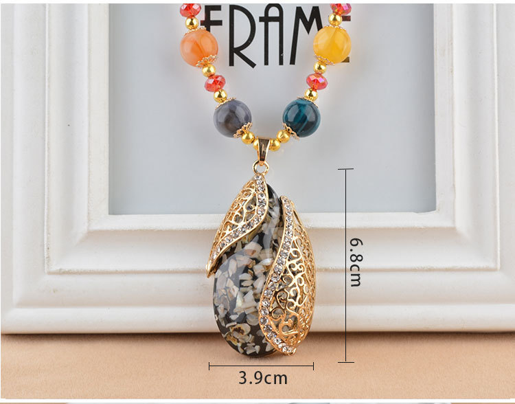 Ethnic Style Goldfish Sweater Chain Long Necklace Water Drop Imitation Beeswax Pendant Cotton Linen Trimmings for Clothing Pendant Wholesale