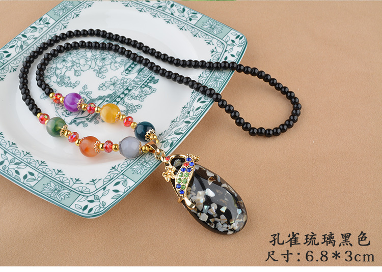 Ethnic Style Goldfish Sweater Chain Long Necklace Water Drop Imitation Beeswax Pendant Cotton Linen Trimmings for Clothing Pendant Wholesale