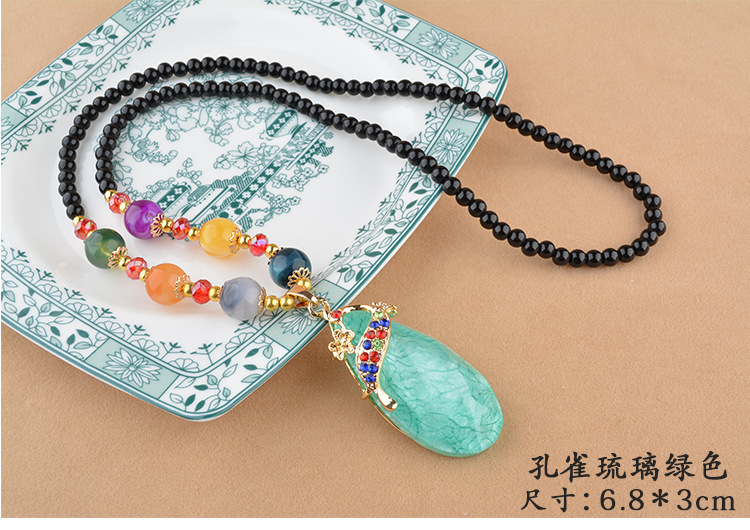 Ethnic Style Goldfish Sweater Chain Long Necklace Water Drop Imitation Beeswax Pendant Cotton Linen Trimmings for Clothing Pendant Wholesale
