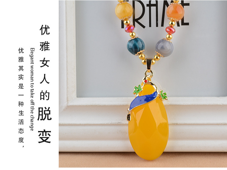 Ethnic Style Goldfish Sweater Chain Long Necklace Water Drop Imitation Beeswax Pendant Cotton Linen Trimmings for Clothing Pendant Wholesale