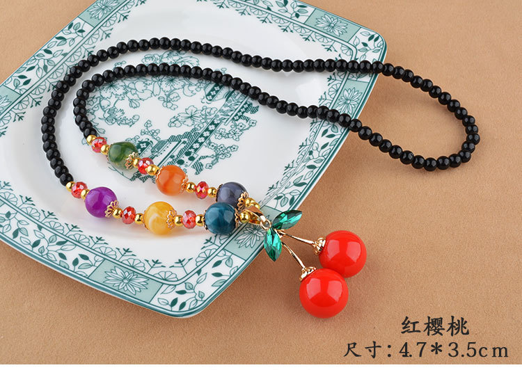 Ethnic Style Goldfish Sweater Chain Long Necklace Water Drop Imitation Beeswax Pendant Cotton Linen Trimmings for Clothing Pendant Wholesale