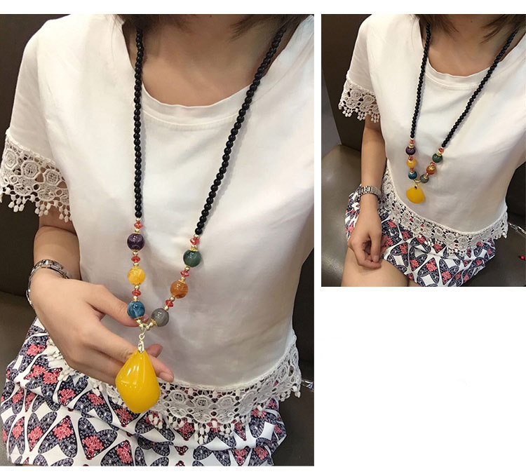 Ethnic Style Goldfish Sweater Chain Long Necklace Water Drop Imitation Beeswax Pendant Cotton Linen Trimmings for Clothing Pendant Wholesale