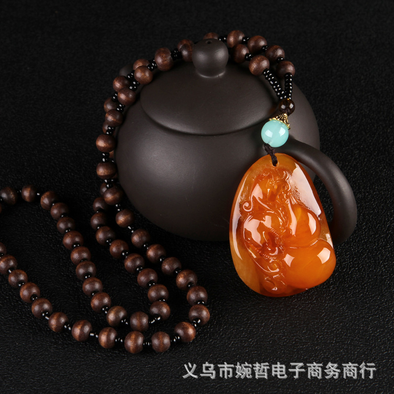 2020 New Style Wooden Bead Chain Two-Color Orange Beeswax Pendant Pendant Sweater Chain Retro Ethnic Style Long Necklace for Women 2020 New Style Wooden Bead Chain Two-Color Orange Beeswax Pendant Pendant Sweater Chain Retro Ethnic Style Long Necklace for Women