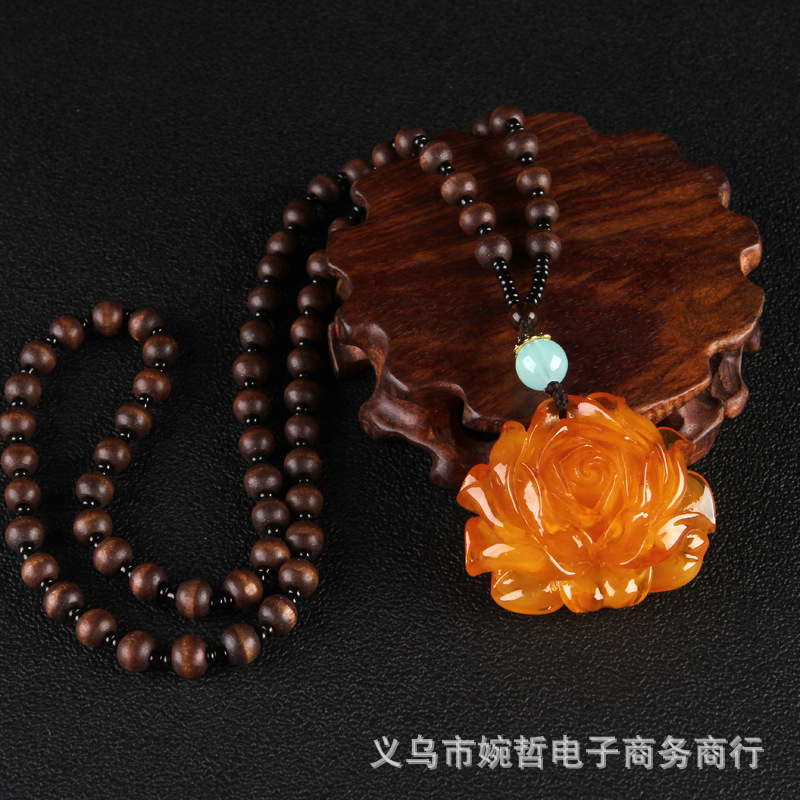 2020 New Style Wooden Bead Chain Two-Color Orange Beeswax Pendant Pendant Sweater Chain Retro Ethnic Style Long Necklace for Women 2020 New Style Wooden Bead Chain Two-Color Orange Beeswax Pendant Pendant Sweater Chain Retro Ethnic Style Long Necklace for Women