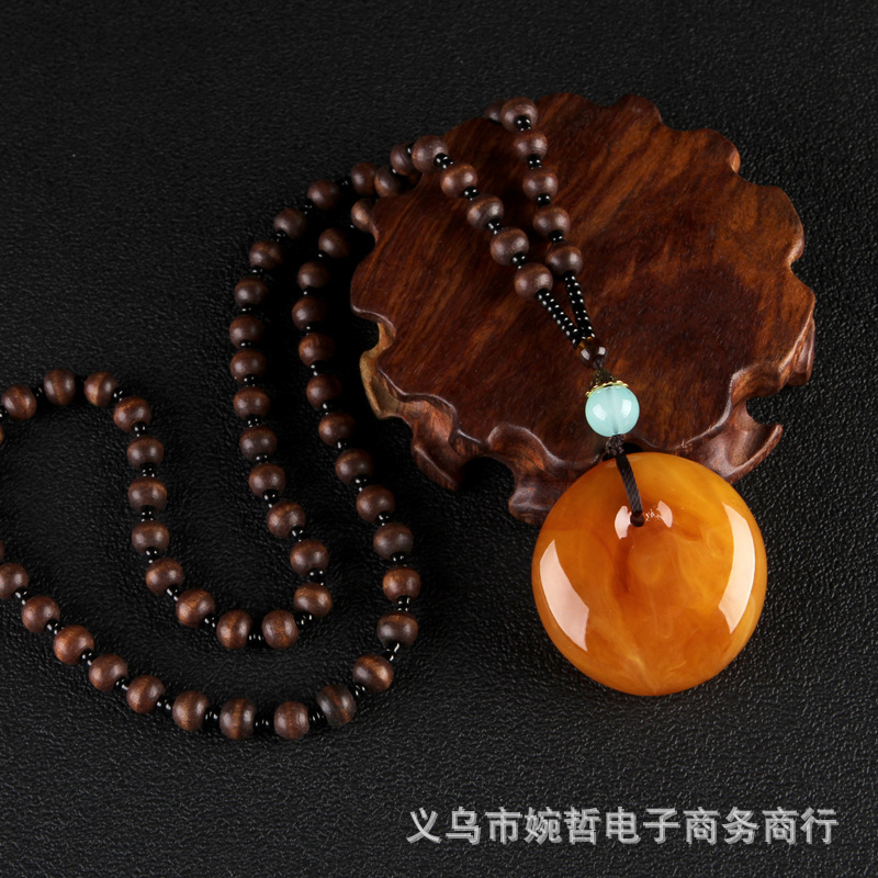 2020 New Style Wooden Bead Chain Two-Color Orange Beeswax Pendant Pendant Sweater Chain Retro Ethnic Style Long Necklace for Women 2020 New Style Wooden Bead Chain Two-Color Orange Beeswax Pendant Pendant Sweater Chain Retro Ethnic Style Long Necklace for Women