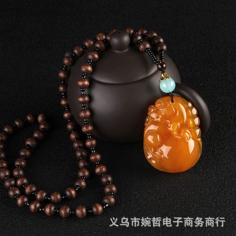 2020 New Style Wooden Bead Chain Two-Color Orange Beeswax Pendant Pendant Sweater Chain Retro Ethnic Style Long Necklace for Women 2020 New Style Wooden Bead Chain Two-Color Orange Beeswax Pendant Pendant Sweater Chain Retro Ethnic Style Long Necklace for Women