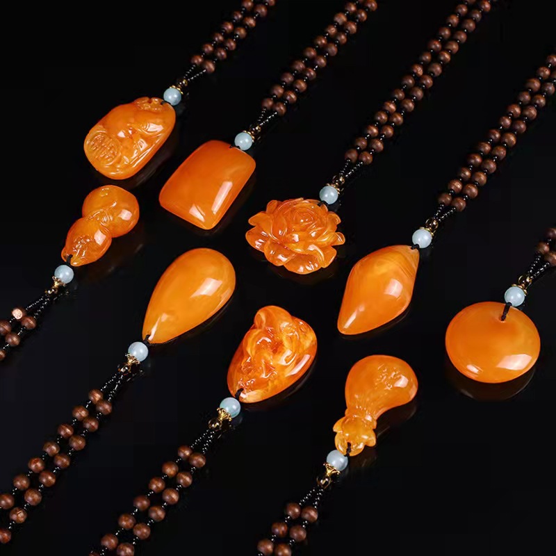 Yiwu Old Beeswax Pendant Sweater Chain Yellow Chicken Grease Beeswax Long Necklace Second Generation Door Frame Ethnic Style Pendant