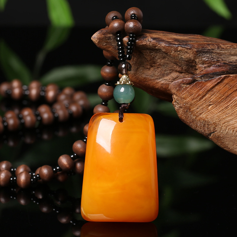 Yiwu Old Beeswax Pendant Sweater Chain Yellow Chicken Grease Beeswax Long Necklace Second Generation Door Frame Ethnic Style Pendant
