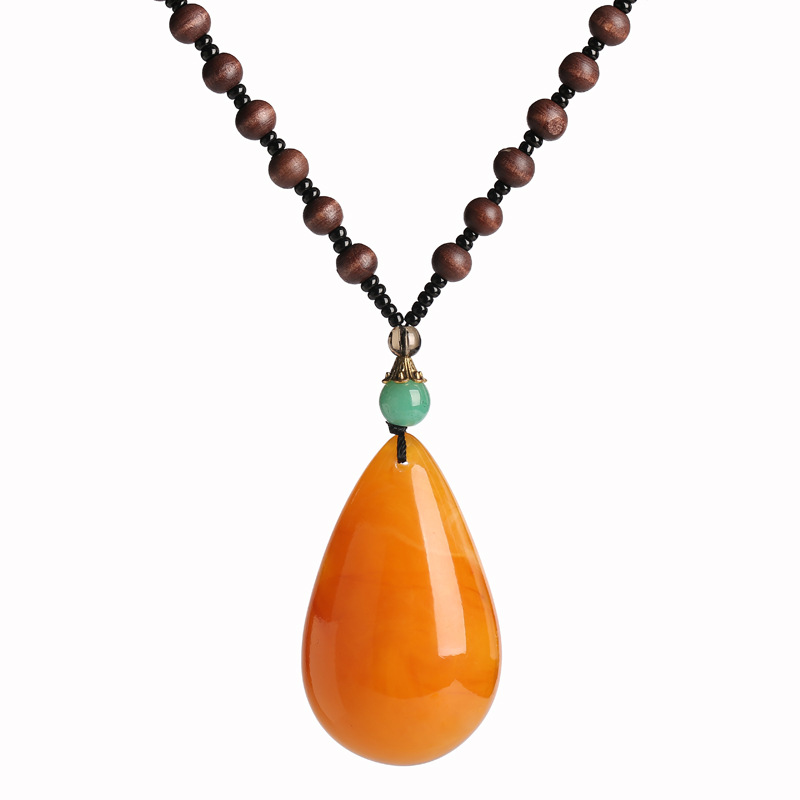 Yiwu Old Beeswax Pendant Sweater Chain Yellow Chicken Grease Beeswax Long Necklace Second Generation Door Frame Ethnic Style Pendant