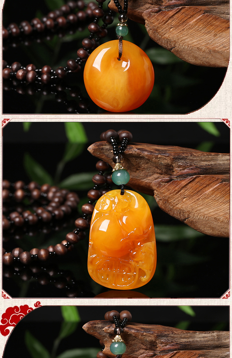 Yiwu Old Beeswax Pendant Sweater Chain Yellow Chicken Grease Beeswax Long Necklace Second Generation Door Frame Ethnic Style Pendant