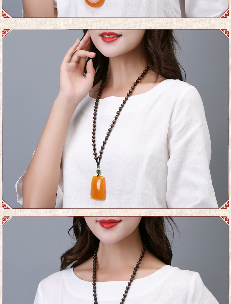 Yiwu Old Beeswax Pendant Sweater Chain Yellow Chicken Grease Beeswax Long Necklace Second Generation Door Frame Ethnic Style Pendant
