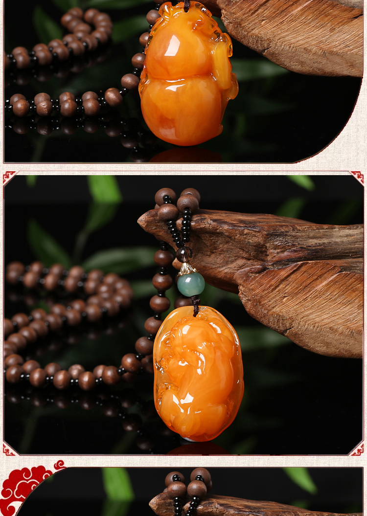Yiwu Old Beeswax Pendant Sweater Chain Yellow Chicken Grease Beeswax Long Necklace Second Generation Door Frame Ethnic Style Pendant