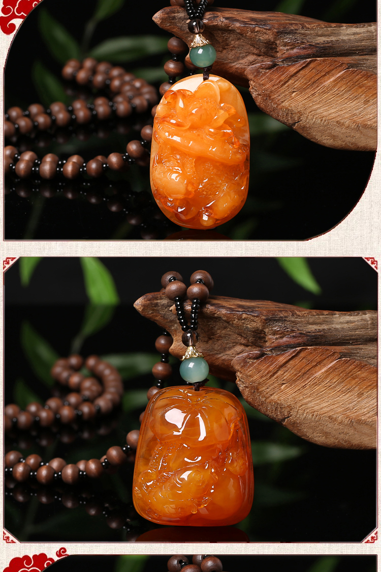 Yiwu Old Beeswax Pendant Sweater Chain Yellow Chicken Grease Beeswax Long Necklace Second Generation Door Frame Ethnic Style Pendant