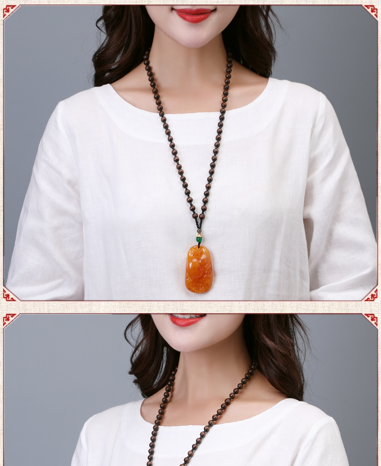Yiwu Old Beeswax Pendant Sweater Chain Yellow Chicken Grease Beeswax Long Necklace Second Generation Door Frame Ethnic Style Pendant