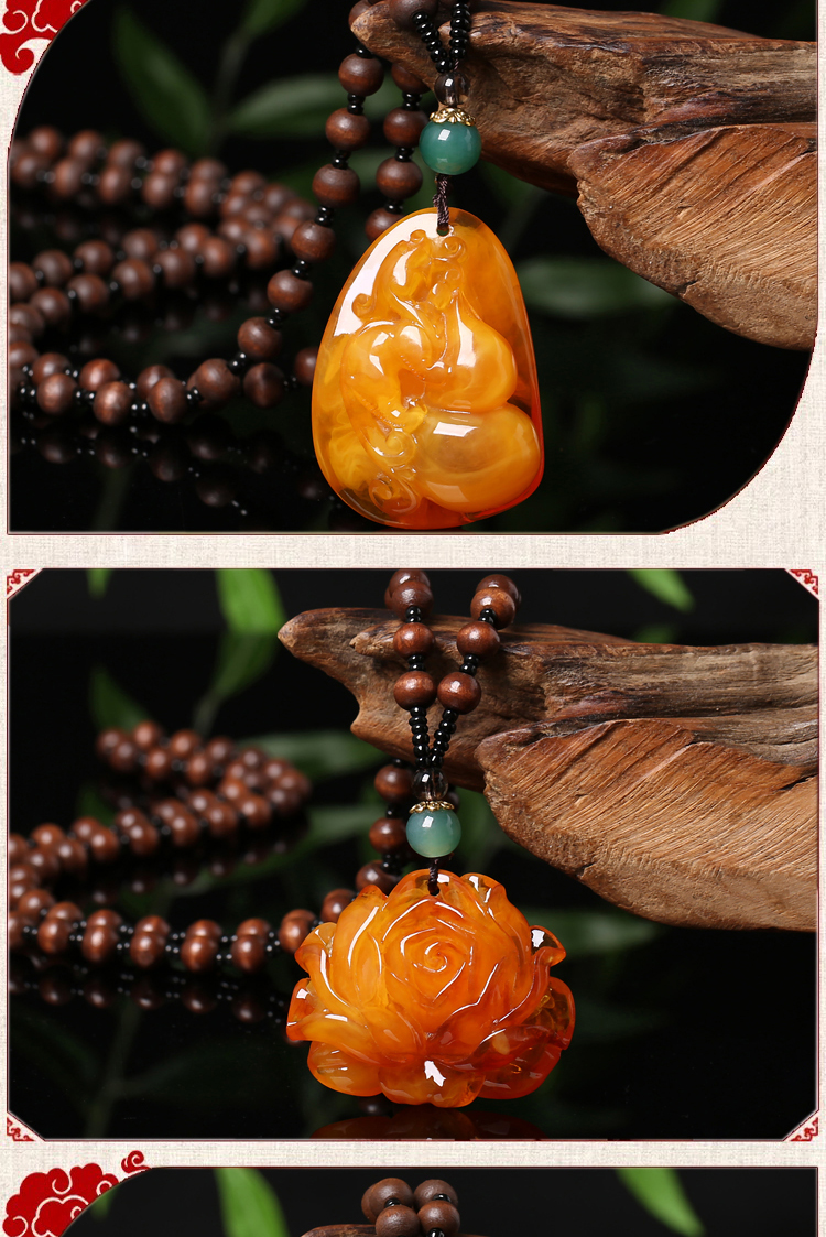 Yiwu Old Beeswax Pendant Sweater Chain Yellow Chicken Grease Beeswax Long Necklace Second Generation Door Frame Ethnic Style Pendant