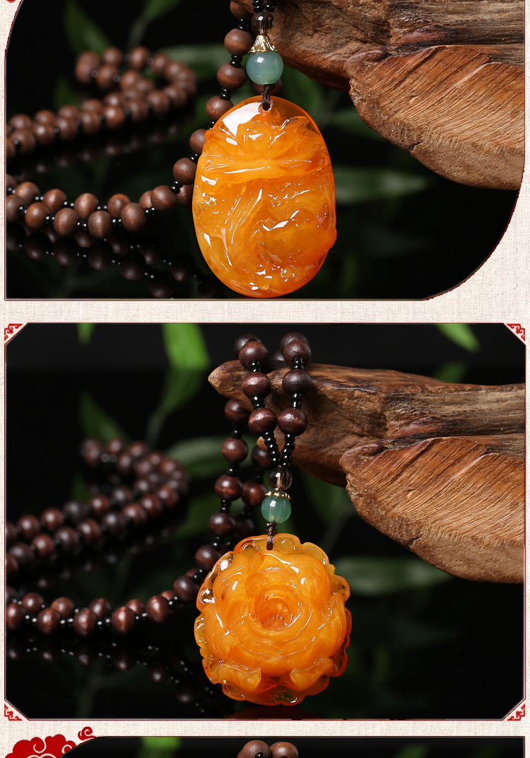 Yiwu Old Beeswax Pendant Sweater Chain Yellow Chicken Grease Beeswax Long Necklace Second Generation Door Frame Ethnic Style Pendant