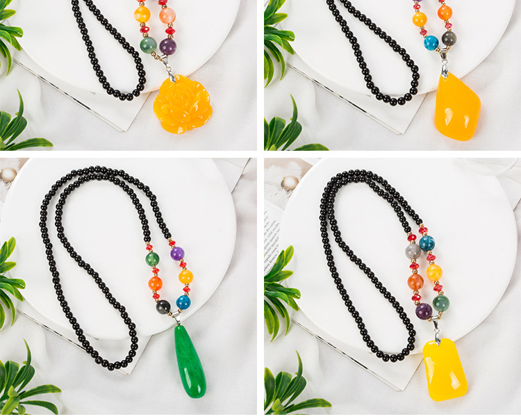 Sweater Chain Women's Autumn and Winter All-Match Long Necklace Women's Fashion Cross-Border New Accessories Popular Pendant Imitation Beeswax Pendant