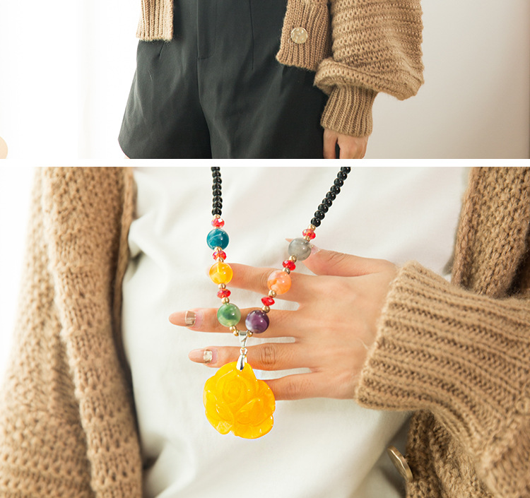 Sweater Chain Women's Autumn and Winter All-Match Long Necklace Women's Fashion Cross-Border New Accessories Popular Pendant Imitation Beeswax Pendant