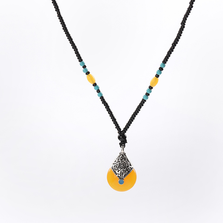 Imitation Beeswax Sweater Chain Resin Chinese Style Pendant Old Beeswax Alloy Beads Necklace Promotional Novelties Wholesale