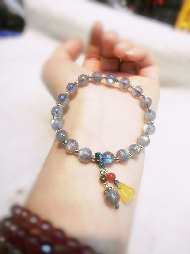 Natural crystal grey moonshine stone original create bracelet accessories raw mineral beeswax tourmaline