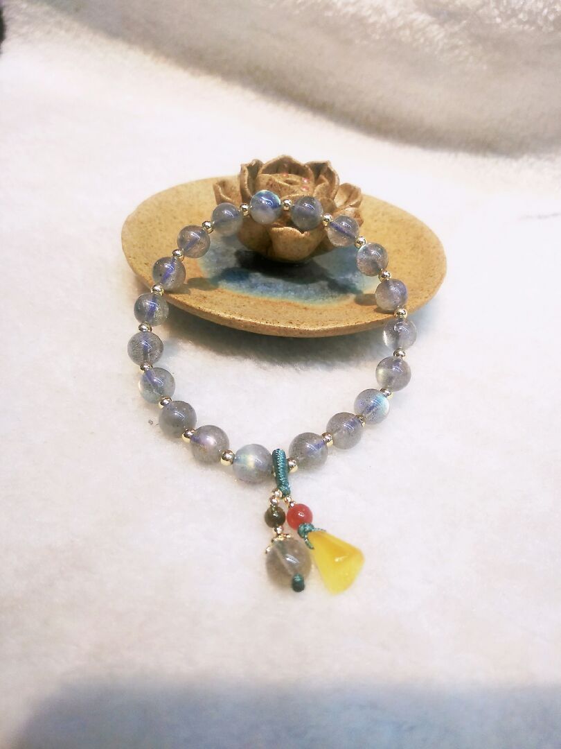 Natural crystal grey moonshine stone original create bracelet accessories raw mineral beeswax tourmaline