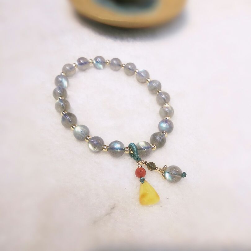 Natural crystal grey moonshine stone original create bracelet accessories raw mineral beeswax tourmaline