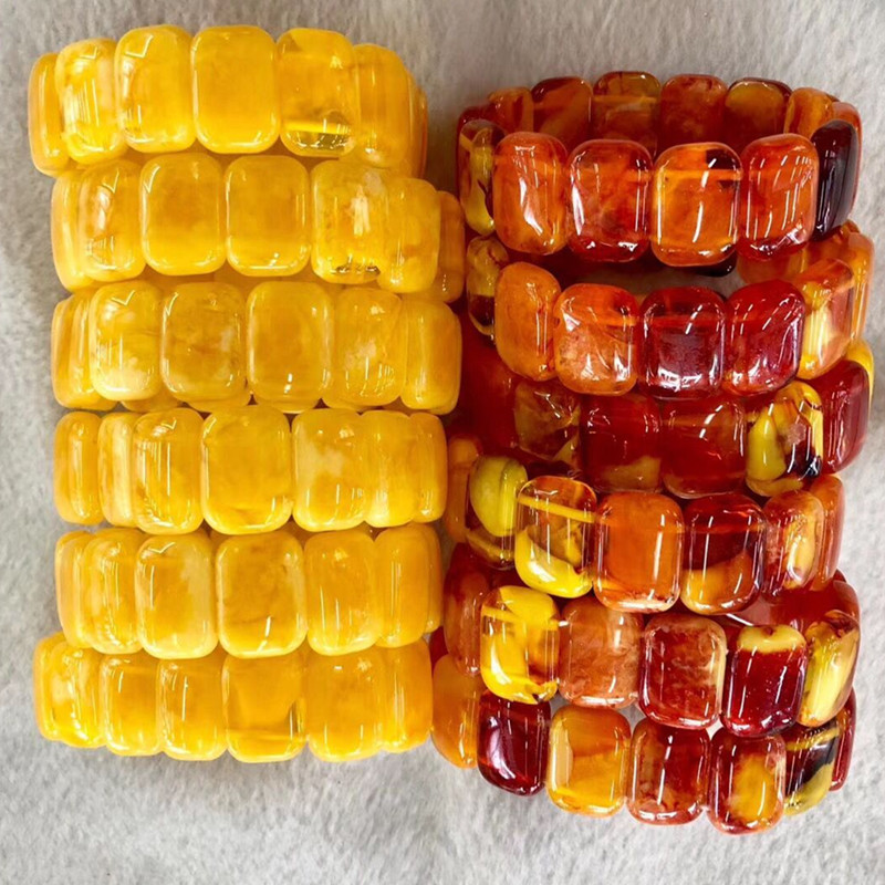 Beeswax hand string national wind amber br women's single circle chicken oil yellow flat bead bracelet pendant