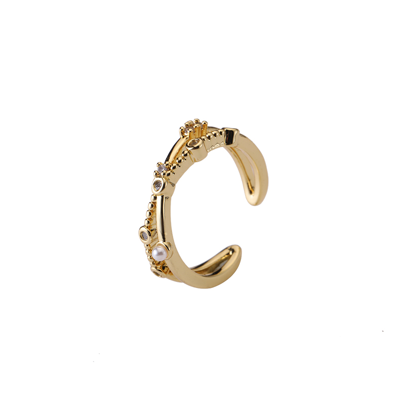 European and American Geometric Open Adjustable Ring Cross-Border Cool Hollow Pearl Simple Diamond-Set Index Finger Ring Jewelry Wholesale