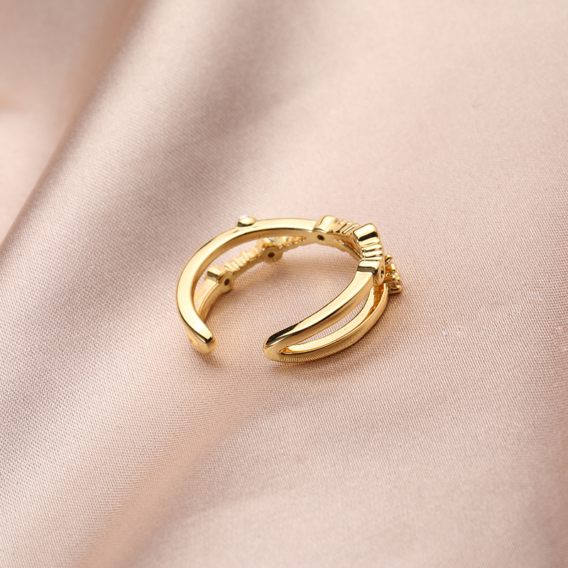 European and American Geometric Open Adjustable Ring Cross-Border Cool Hollow Pearl Simple Diamond-Set Index Finger Ring Jewelry Wholesale