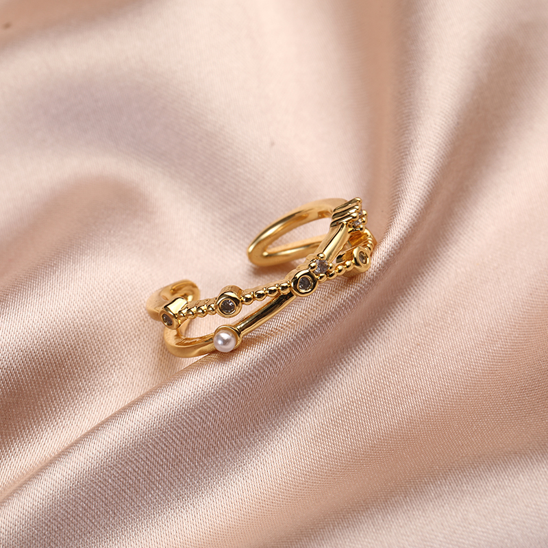 European and American Geometric Open Adjustable Ring Cross-Border Cool Hollow Pearl Simple Diamond-Set Index Finger Ring Jewelry Wholesale
