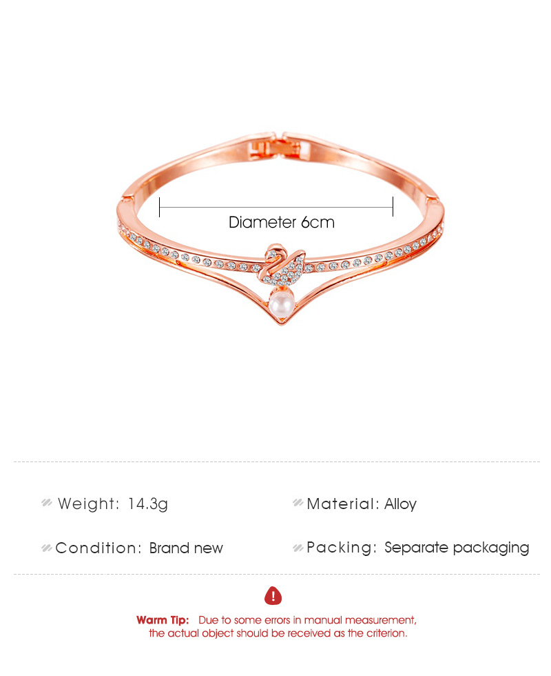 Korean Style Trendy Jewelry Elegant Little Swan Bracelet Rose Gold Open Pearl Bracelet Wrist Ring Classic Popular Bracelet