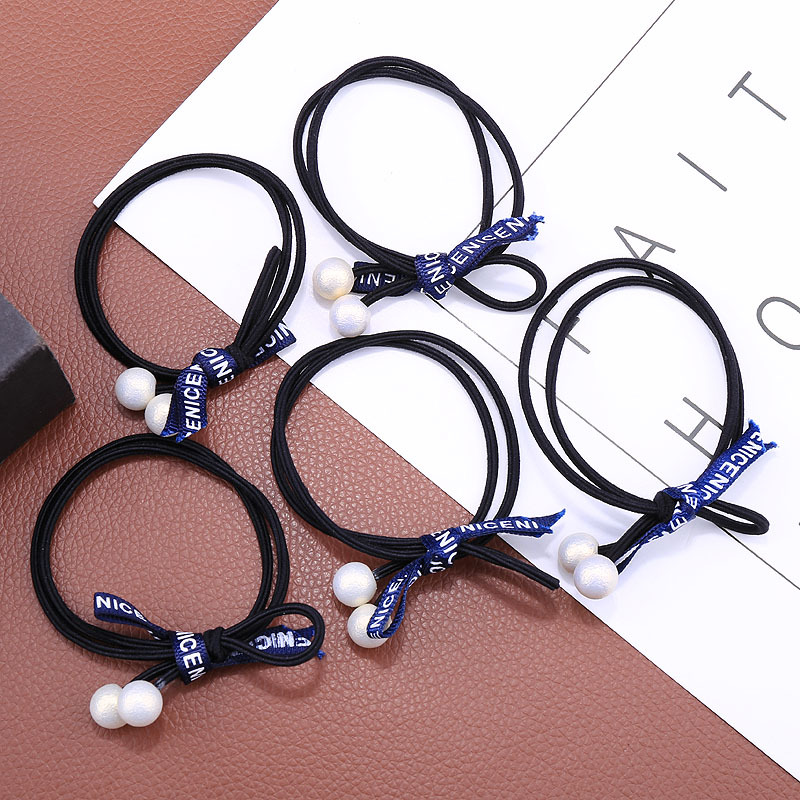 Korean Spring/Summer Stall Pearl Headband Rubber Band Cute Hair Ring Letter Ribbon Knotted Bow Hair Rope Head Jewelry
