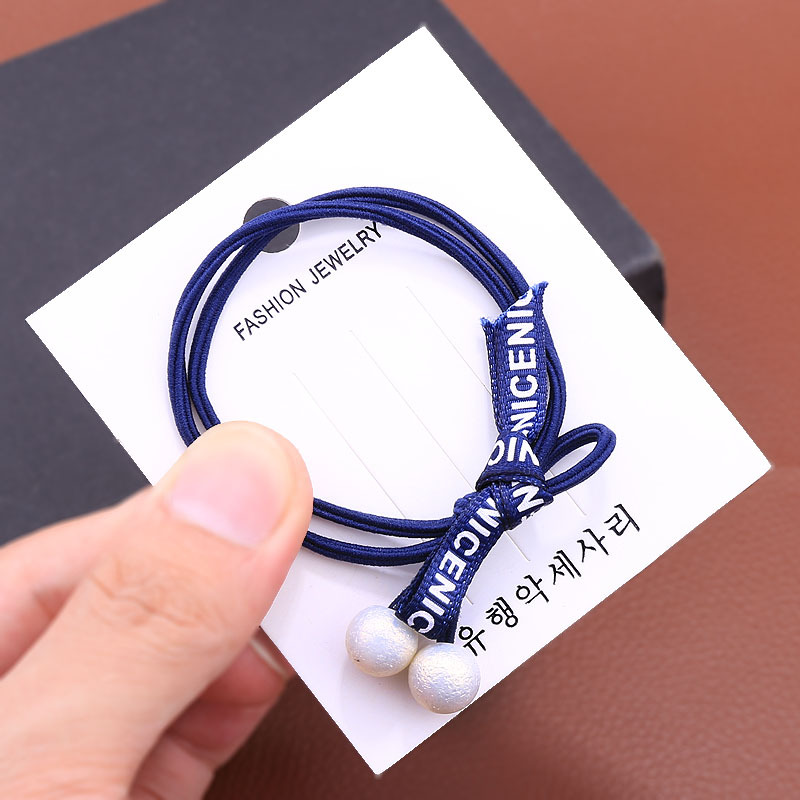 Korean Spring/Summer Stall Pearl Headband Rubber Band Cute Hair Ring Letter Ribbon Knotted Bow Hair Rope Head Jewelry
