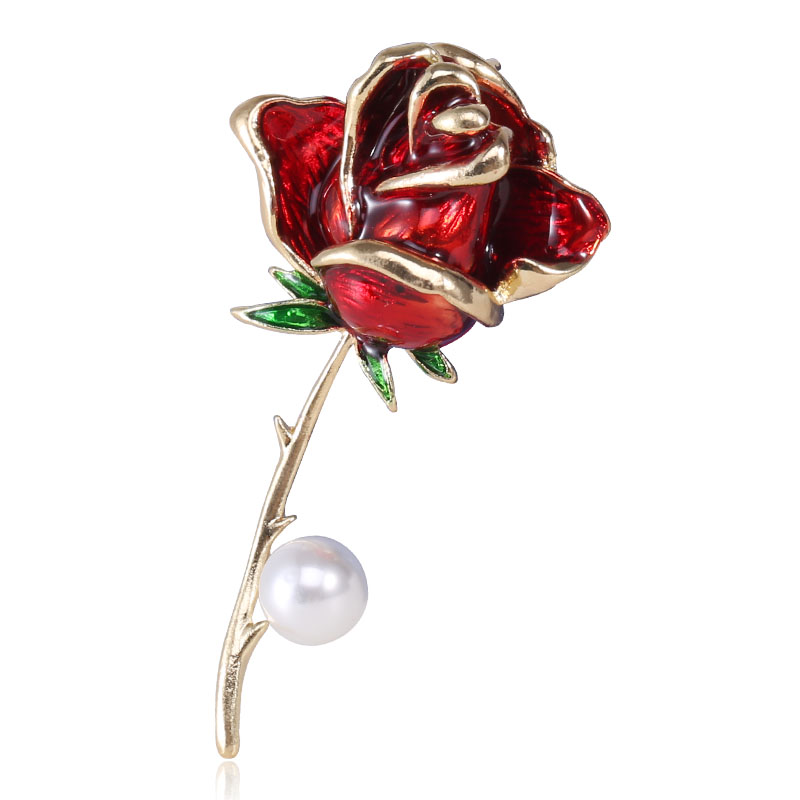 Korean Fashion New Dripping Pearl Rose Brooch Elegant High-End Anti-Exposure Silk Scarf Buckle Jewelry Pin
