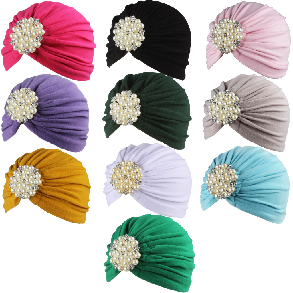 Foreign Trade Hot Selling Women&#039;s Hat Autumn and Winter Pullover Hat Big Pearl Jewelry Headscarf Comfortable Adult Cap