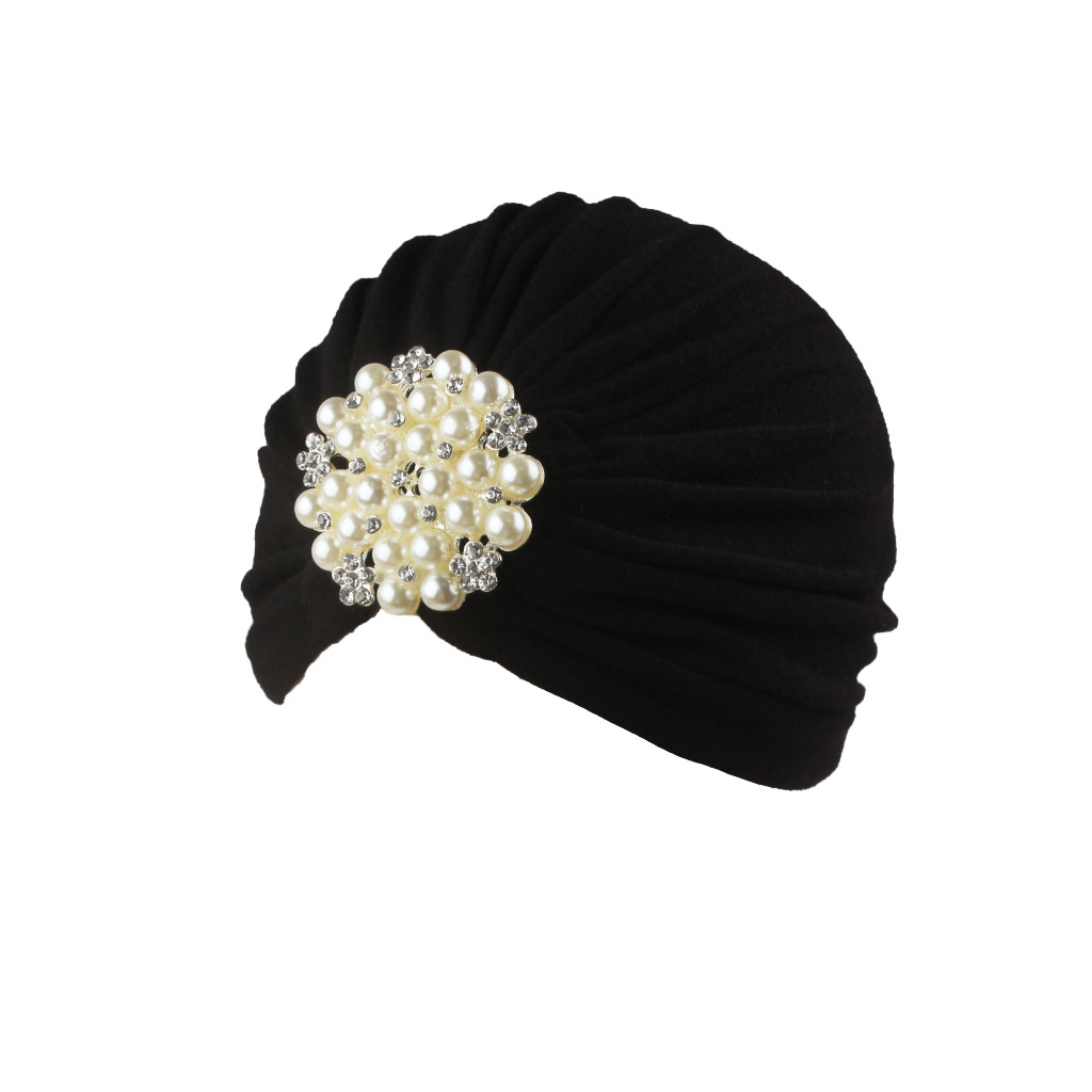 Foreign Trade Hot Selling Women's Hat Autumn and Winter Pullover Hat Big Pearl Jewelry Headscarf Comfortable Adult Cap