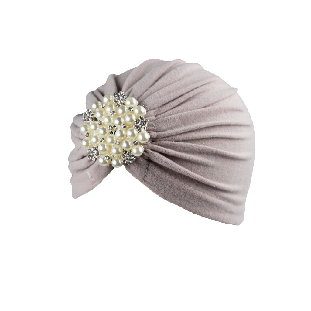 Foreign Trade Hot Selling Women's Hat Autumn and Winter Pullover Hat Big Pearl Jewelry Headscarf Comfortable Adult Cap