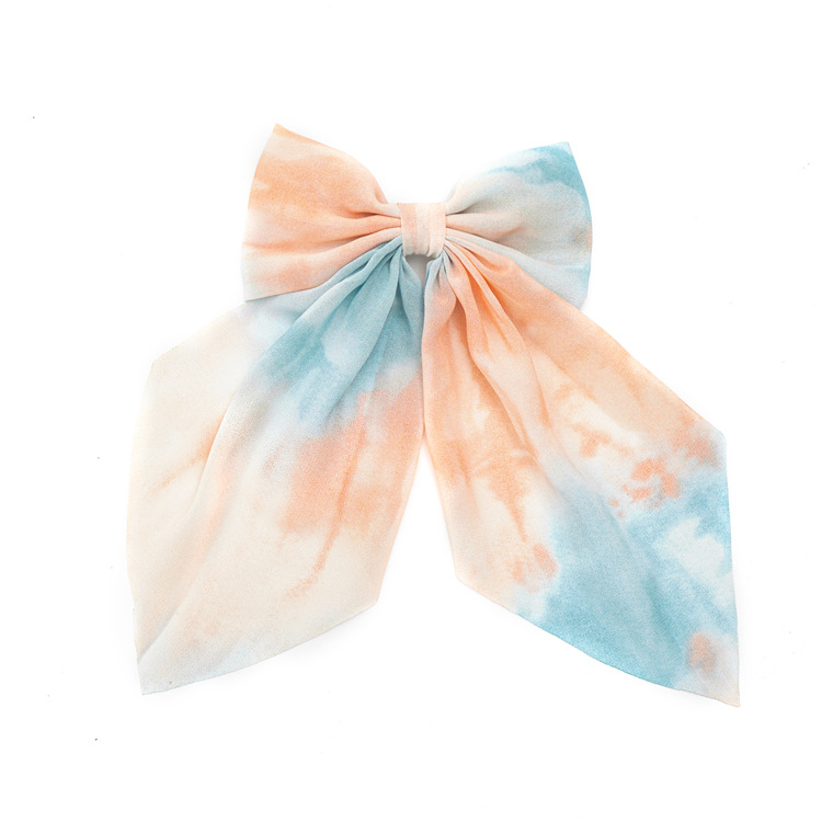 2021 Summer New Fabric Craft Spring Clip Women&#039;s Tie-Dye Bow Barrettes Long Bandeau Top Clip Hair Accessories