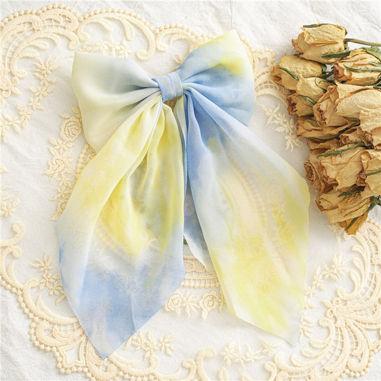 2021 Summer New Fabric Craft Spring Clip Women's Tie-Dye Bow Barrettes Long Bandeau Top Clip Hair Accessories