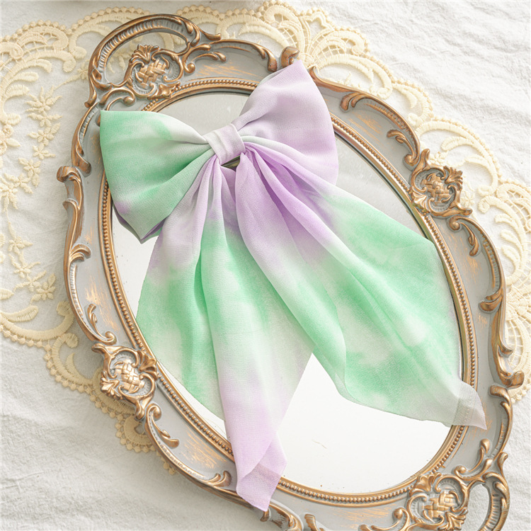 2021 Summer New Fabric Craft Spring Clip Women's Tie-Dye Bow Barrettes Long Bandeau Top Clip Hair Accessories