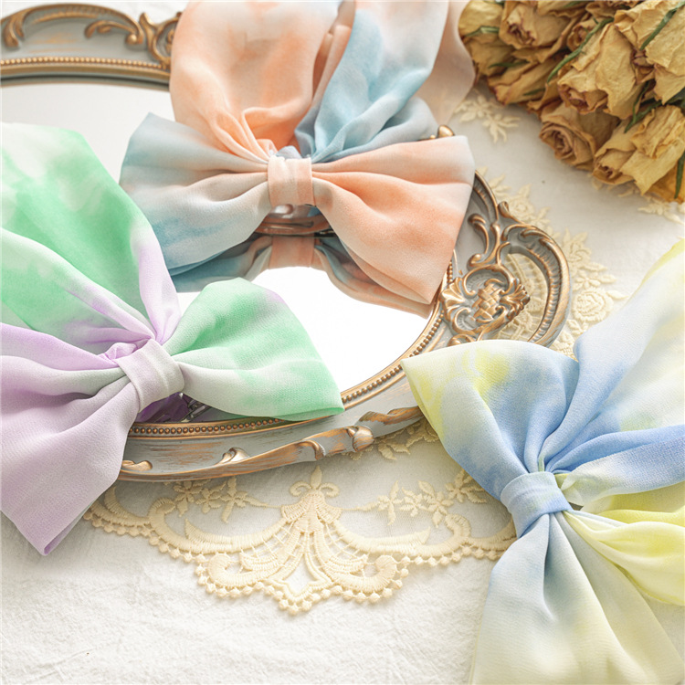 2021 Summer New Fabric Craft Spring Clip Women's Tie-Dye Bow Barrettes Long Bandeau Top Clip Hair Accessories