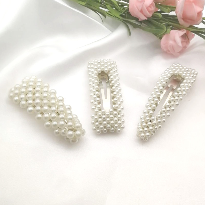 Korean Style Internet Hot Pearl Hairpin Sweet Handmade Beaded BB Clip Square Water Drop Side Clip Jewelry Wholesale